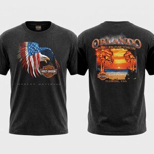 Harley-Davidson Tee T-Shirt XL Eagle American Flag Wings‎ Bravado Orlando FL